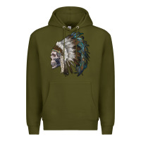 Army Green skull with indian headdress Premium Hoodie - RanaPortraitStore