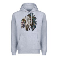 Heather Grey skull with indian headdress Premium Hoodie - RanaPortraitStore
