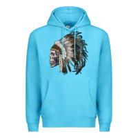 Ocean Blue skull with indian headdress Premium Hoodie - RanaPortraitStore