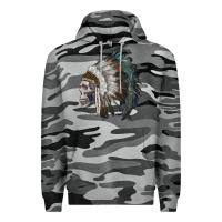Slate Camo skull with indian headdress Premium Hoodie - RanaPortraitStore