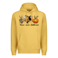 Antique Gold Peace Love Halloween Premium Hoodie - texasbilliewilder