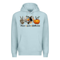 Blue Mist Peace Love Halloween Premium Hoodie - texasbilliewilder