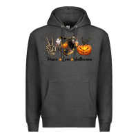 Charcoal Heather Peace Love Halloween Premium Hoodie - texasbilliewilder
