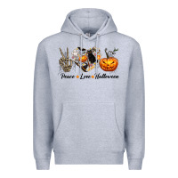 Heather Grey Peace Love Halloween Premium Hoodie - texasbilliewilder