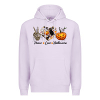Lilac Peace Love Halloween Premium Hoodie - texasbilliewilder