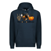 Navy Peace Love Halloween Premium Hoodie - texasbilliewilder