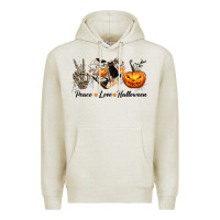 Oatmeal Heather Peace Love Halloween Premium Hoodie - texasbilliewilder