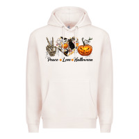 Pale Pink Peace Love Halloween Premium Hoodie - texasbilliewilder