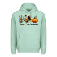Seafoam Peace Love Halloween Premium Hoodie - texasbilliewilder