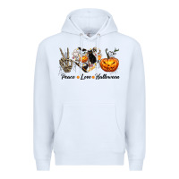 White Peace Love Halloween Premium Hoodie - texasbilliewilder