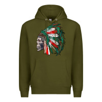 Army Green mexican indian headdress with skull Premium Hoodie - RanaPortraitStore