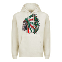 Oatmeal Heather mexican indian headdress with skull Premium Hoodie - RanaPortraitStore