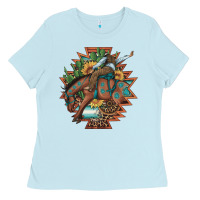 Baby Blue bucking bronco aztec shape background Ladies Tee - Artiststas