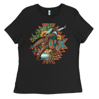 Black bucking bronco aztec shape background Ladies Tee - Artiststas