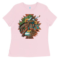 Bubblegum Pink bucking bronco aztec shape background Ladies Tee - Artiststas
