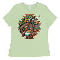 Matcha bucking bronco aztec shape background Ladies Tee - Artiststas