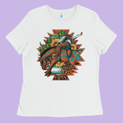 Bucking Bronco Aztec Shape Background Ladies Tee Designed By Artiststas