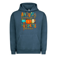 Pigment Midnight Navy autumn leaves and pumpkins please Urban Hoodie - Zillion Design Studio