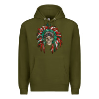 Army Green mexican flag indian headdress with  skull Premium Hoodie - RanaPortraitStore