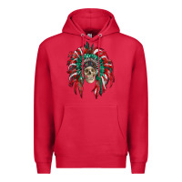 Cardinal mexican flag indian headdress with  skull Premium Hoodie - RanaPortraitStore