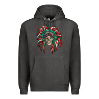 Charcoal Heather mexican flag indian headdress with  skull Premium Hoodie - RanaPortraitStore