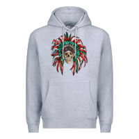 Heather Grey mexican flag indian headdress with  skull Premium Hoodie - RanaPortraitStore