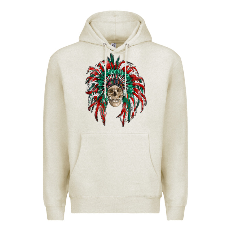 Mexican Flag Indian Headdress With  Skull Premium Hoodie by RanaPortraitStore | Teevron