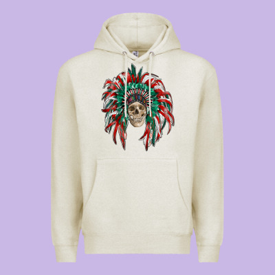 Mexican Flag Indian Headdress With  Skull Premium Hoodie Designed By Ranaportraitstore