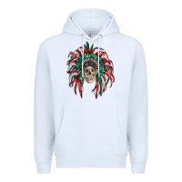 White mexican flag indian headdress with  skull Premium Hoodie - RanaPortraitStore
