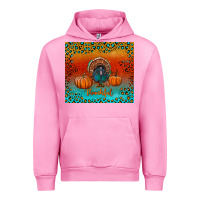 Fuchsia Pink thankful with turkey and pumpkins Urban Hoodie - RanaPortraitStore