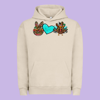 Peace Love Thanksgiving Turkey Urban Hoodie Designed By Ranaportraitstore