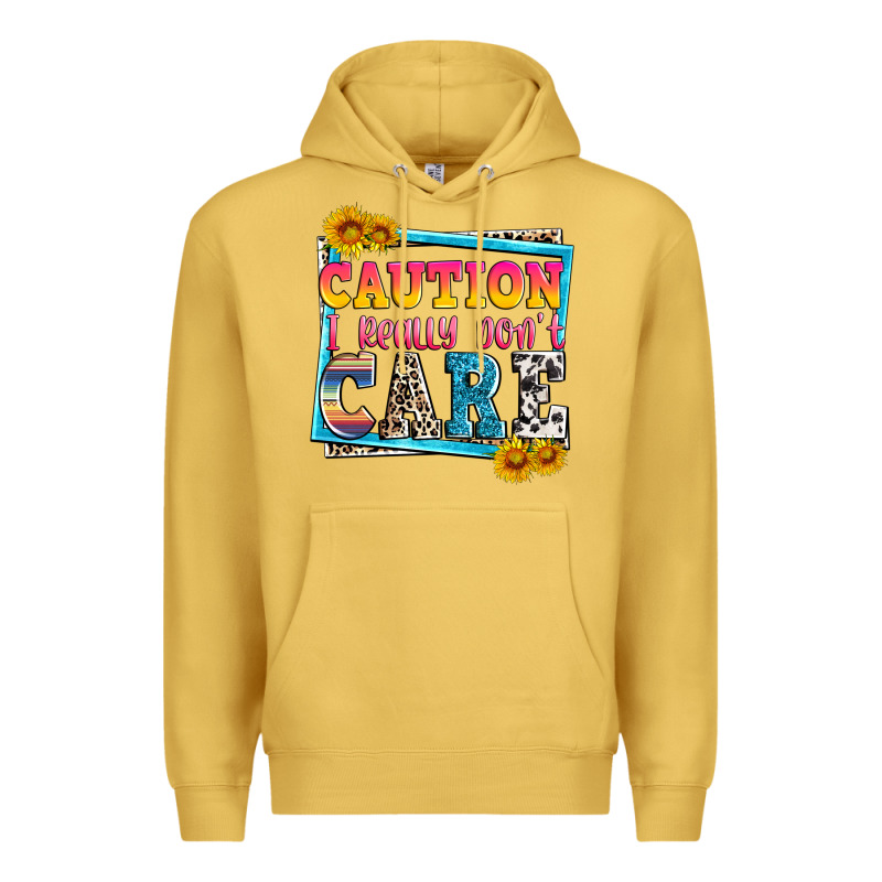 Caution I Really Don't Care Premium Hoodie by Zillion Design Studio | Teevron