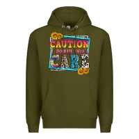Army Green caution i really don't care Premium Hoodie - Zillion Design Studio