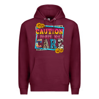 Burgundy caution i really don't care Premium Hoodie - Zillion Design Studio