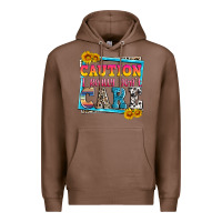 Chestnut caution i really don't care Premium Hoodie - Zillion Design Studio