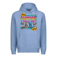 Colony Blue caution i really don't care Premium Hoodie - Zillion Design Studio