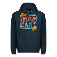 Navy caution i really don't care Premium Hoodie - Zillion Design Studio