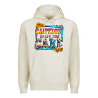 Oatmeal Heather caution i really don't care Premium Hoodie - Zillion Design Studio