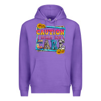 Purple caution i really don't care Premium Hoodie - Zillion Design Studio
