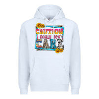 White caution i really don't care Premium Hoodie - Zillion Design Studio