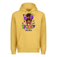 Antique Gold Halloween Afro Messy Bun Spooky Mama Premium Hoodie - texasbilliewilder