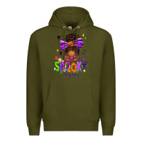 Army Green Halloween Afro Messy Bun Spooky Mama Premium Hoodie - texasbilliewilder