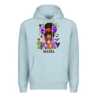 Blue Mist Halloween Afro Messy Bun Spooky Mama Premium Hoodie - texasbilliewilder