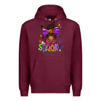 Burgundy Halloween Afro Messy Bun Spooky Mama Premium Hoodie - texasbilliewilder