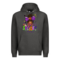 Charcoal Heather Halloween Afro Messy Bun Spooky Mama Premium Hoodie - texasbilliewilder