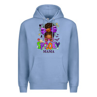 Colony Blue Halloween Afro Messy Bun Spooky Mama Premium Hoodie - texasbilliewilder