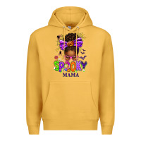 Mustard Halloween Afro Messy Bun Spooky Mama Premium Hoodie - texasbilliewilder