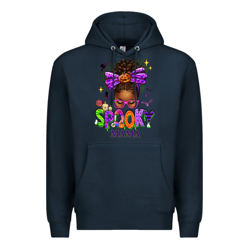 Halloween Afro Messy Bun Spooky Mama Premium Hoodie by texasbilliewilder | Teevron