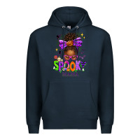 Navy Halloween Afro Messy Bun Spooky Mama Premium Hoodie - texasbilliewilder