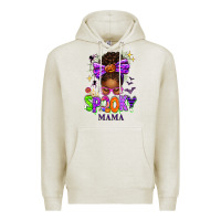 Oatmeal Heather Halloween Afro Messy Bun Spooky Mama Premium Hoodie - texasbilliewilder